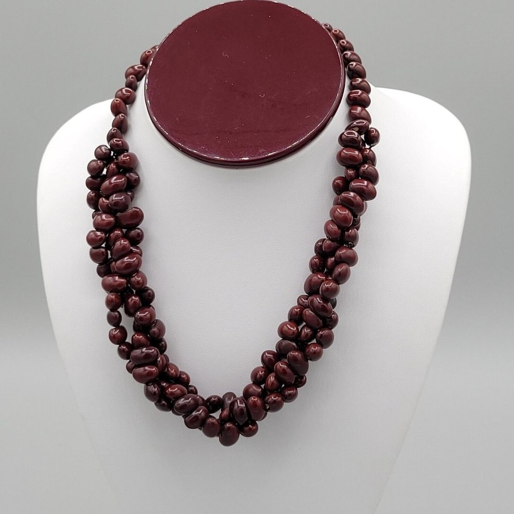 Womens Multi Strand Brown Beaded Fashion Necklace Handmade 16 in Loop Close